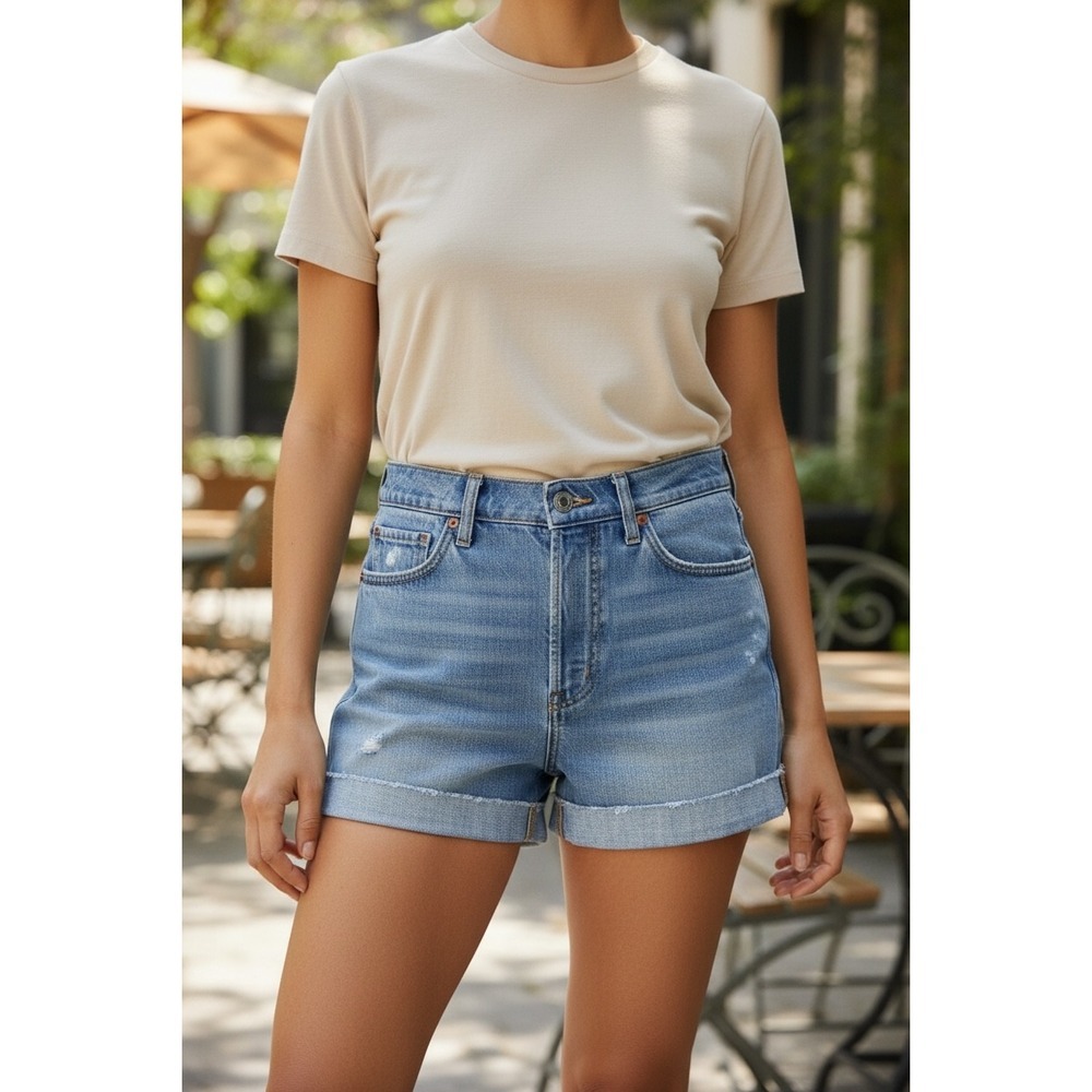 Madewell High Rise Denim Shorts Distressed Frayed Hem Button Fly Size 27